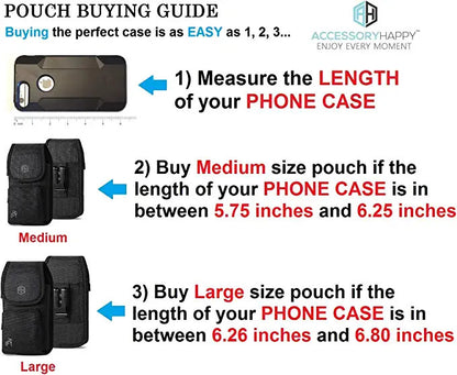 Vertical Military Grade Black Case w/Storage Pocket Rugged Canvas Pouch Holster Carrying Bag Fits Phone with Waterproof and Otterbox Defender