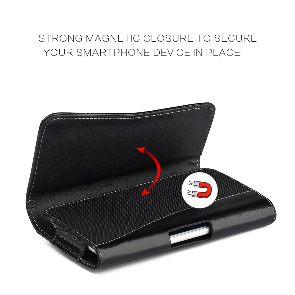 Horizontal Canvas Cell Phone Belt Pouch, Compatible w/iPhone Xs Max, 8 Plus 7 Plus 6 Plus Holster Clip fits w/Commuter Slim Case On or Bare Phone - MAX Inside Dims [6.35" X 3.25" X 0.5"]