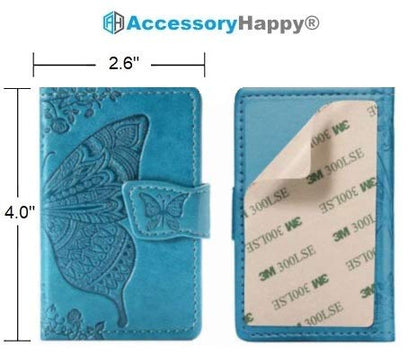 Universal Adhesive Wallet/Card Holder, Credit Card Holder for Back of Phone Pocket 3M Adhesive Sticker Card Pouch Sleeve for iPhone/Samsung Galaxy and Most Smartphones (Butterfly Teal)
