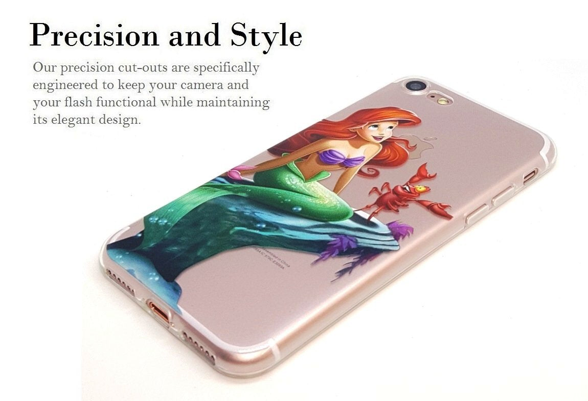 AccessoryHappy Little Mermaid Case, Ultra Thin Slim Crystal Clear Soft Flexible TPU Case Cover for iPhone 7 (Ariel & Sebastian)