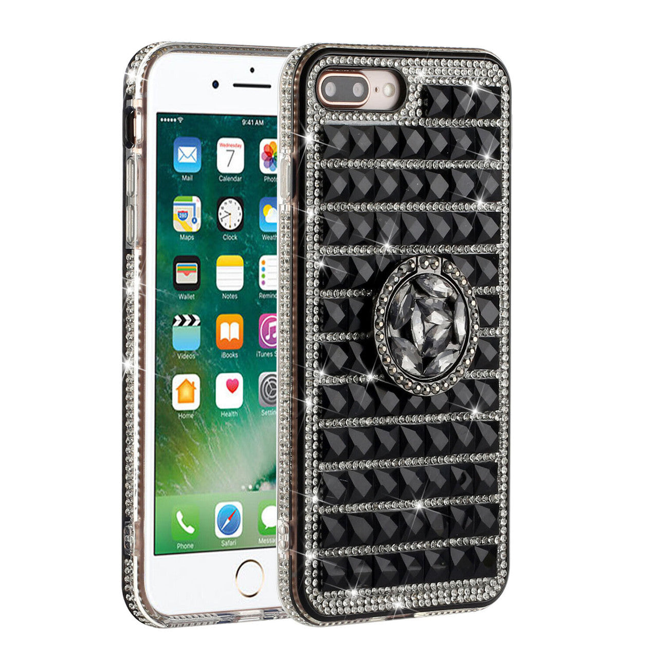 iPhone 12 Mini Full Bling Case with [Ring Kickstand] Cute Glitter Sparkle Bling Diamond Rhinestone -Black