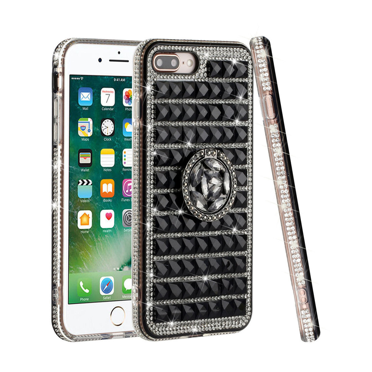 iPhone 12 Mini Full Bling Case with [Ring Kickstand] Cute Glitter Sparkle Bling Diamond Rhinestone -Black
