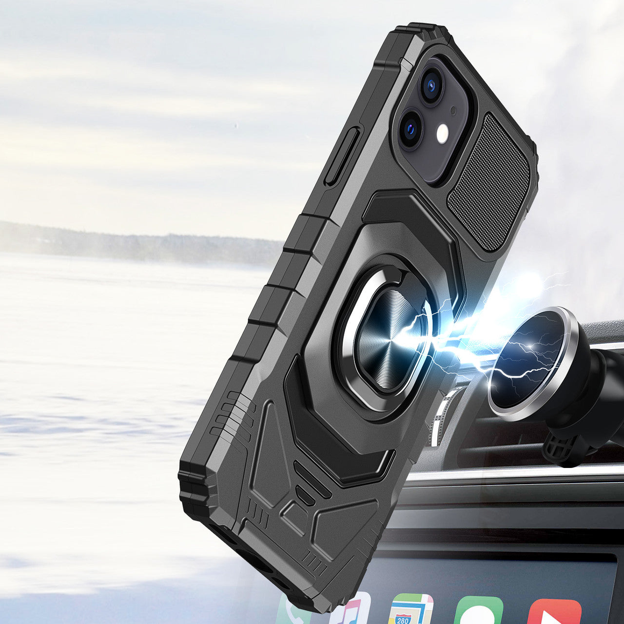 iPhone 13 Case  with Built-in Rotating Kick Stand Magnetic Magnet Protective Phone Case for iPhone 13 iPhone-BLACK