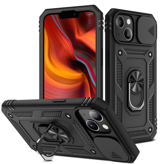 iPhone 13 Case  with Camera Cover & Kickstand, Built-in 360°Rotate Ring Stand with Camera Lens Protection Magnetic Magnet Protective Phone Case for iPhone 13 iPhone-BLACK