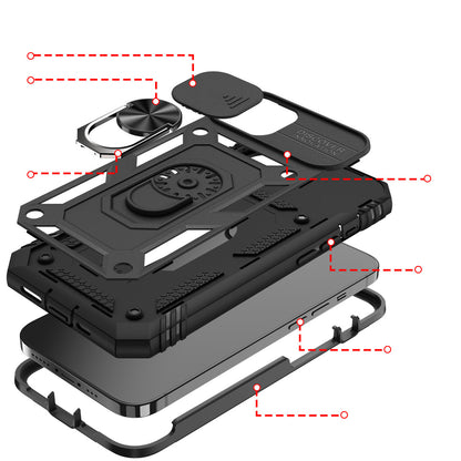 iPhone 13 Case  with Camera Cover & Kickstand, Built-in 360°Rotate Ring Stand with Camera Lens Protection Magnetic Magnet Protective Phone Case for iPhone 13 iPhone-BLACK