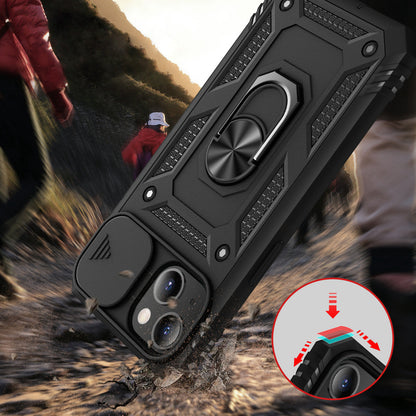 iPhone 13 Case  with Camera Cover & Kickstand, Built-in 360°Rotate Ring Stand with Camera Lens Protection Magnetic Magnet Protective Phone Case for iPhone 13 iPhone-BLACK