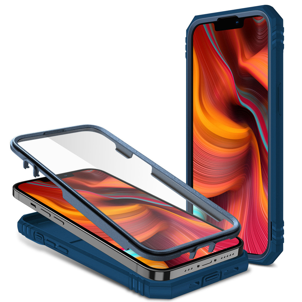 iPhone 14 Case with Camera Cover & Kickstand, Built-in 360°Rotate Ring Stand with Camera Lens Protection Magnetic Magnet Protective Phone Case  - Navy Blue