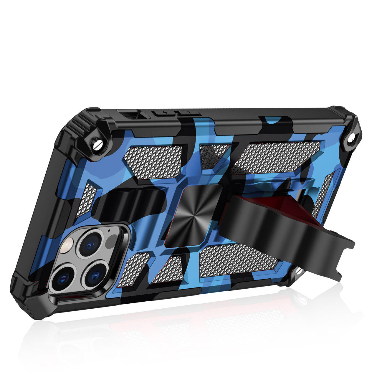 iPhone 13 Case  with Built-in Kick Stand with Magnetic Magnet Protective Phone Case for iPhone 13 iPhone-BLUE MILITARY CAMO