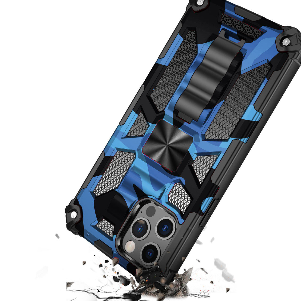 iPhone 13 Case  with Built-in Kick Stand with Magnetic Magnet Protective Phone Case for iPhone 13 iPhone-BLUE MILITARY CAMO