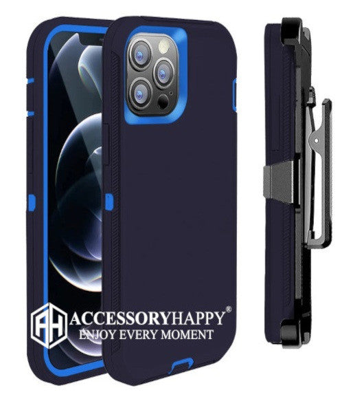 Armor Rugged Defender Case for iPhone 12 PRO Max(6.7") Protective Case with Belt Clip Holster, Heavy Duty-BLUE
