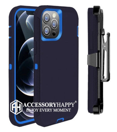 Armor Rugged Defender Case for iPhone 12 PRO Max(6.7") Protective Case with Belt Clip Holster, Heavy Duty-BLUE