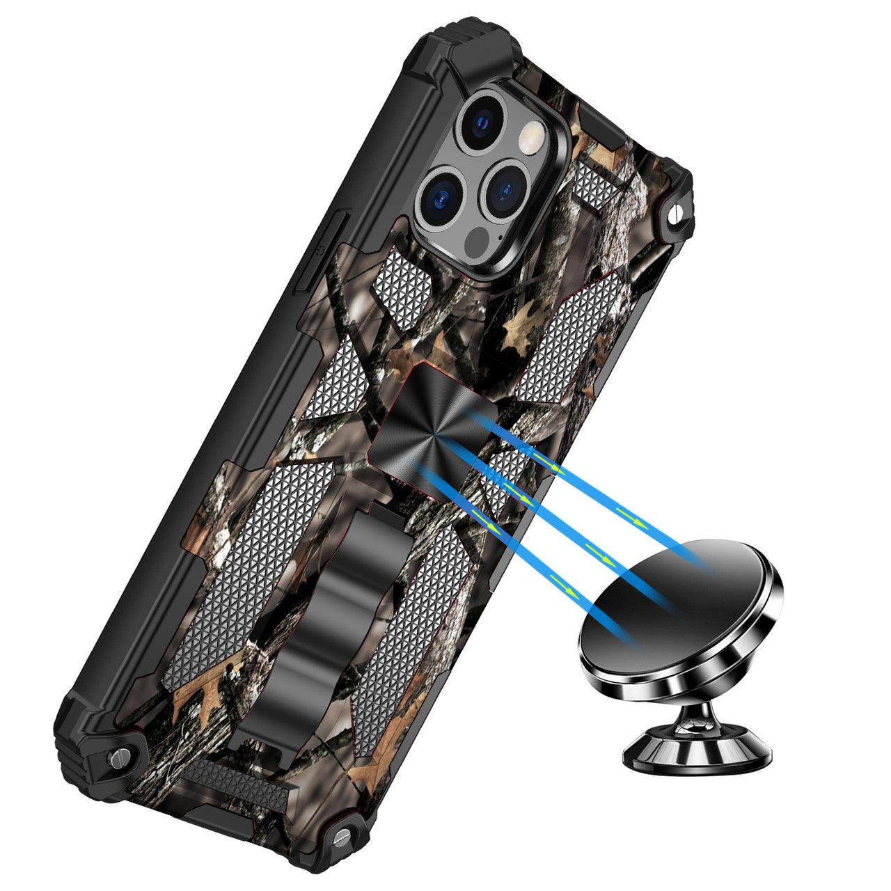 iPhone 13 Case  with Built-in Kick Stand with Magnetic Magnet Protective Phone Case for iPhone 13 iPhone-BROWN CAMO