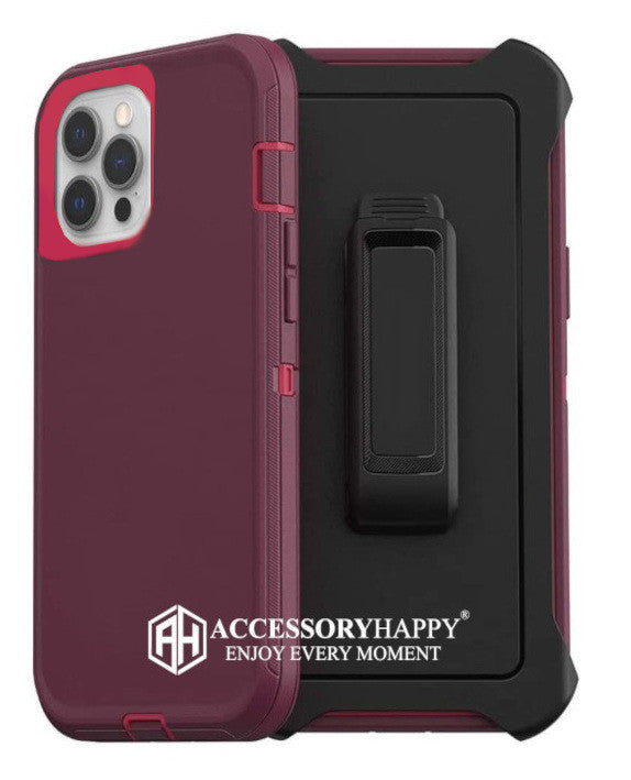 Armor Rugged Defender Case for iPhone 12 PRO Max(6.7") Protective Case with Belt Clip Holster, Heavy Duty-BURGUNDY