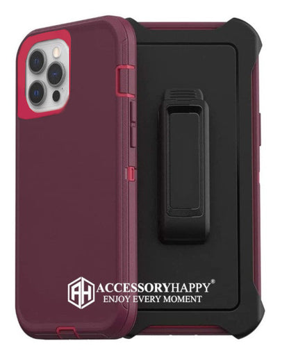 Armor Rugged Defender Case for iPhone 12 PRO Max(6.7") Protective Case with Belt Clip Holster, Heavy Duty-BURGUNDY