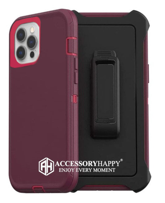 Armor Rugged Defender Case for iPhone 12 PRO Max(6.7") Protective Case with Belt Clip Holster, Heavy Duty-BURGUNDY