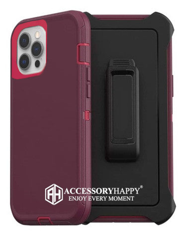 Armor Rugged Defender Case for iPhone 12 PRO Max(6.7") Protective Case with Belt Clip Holster, Heavy Duty-BURGUNDY