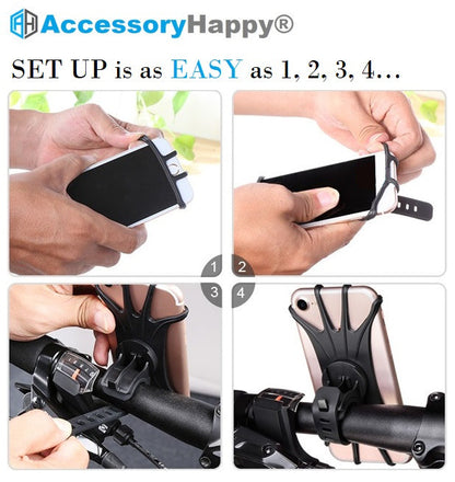 AH Bike Mount Phone Holder, 360° Swivel Silicone Bicycle Handlebar Holder, Motorcycle Handlebar Mount Fits for iPhone 11 Pro Max/XR/XS Max/8/7/ 6/6s Plus, Galaxy S9/S9 Plus, 3.0"- 6.0" Phones