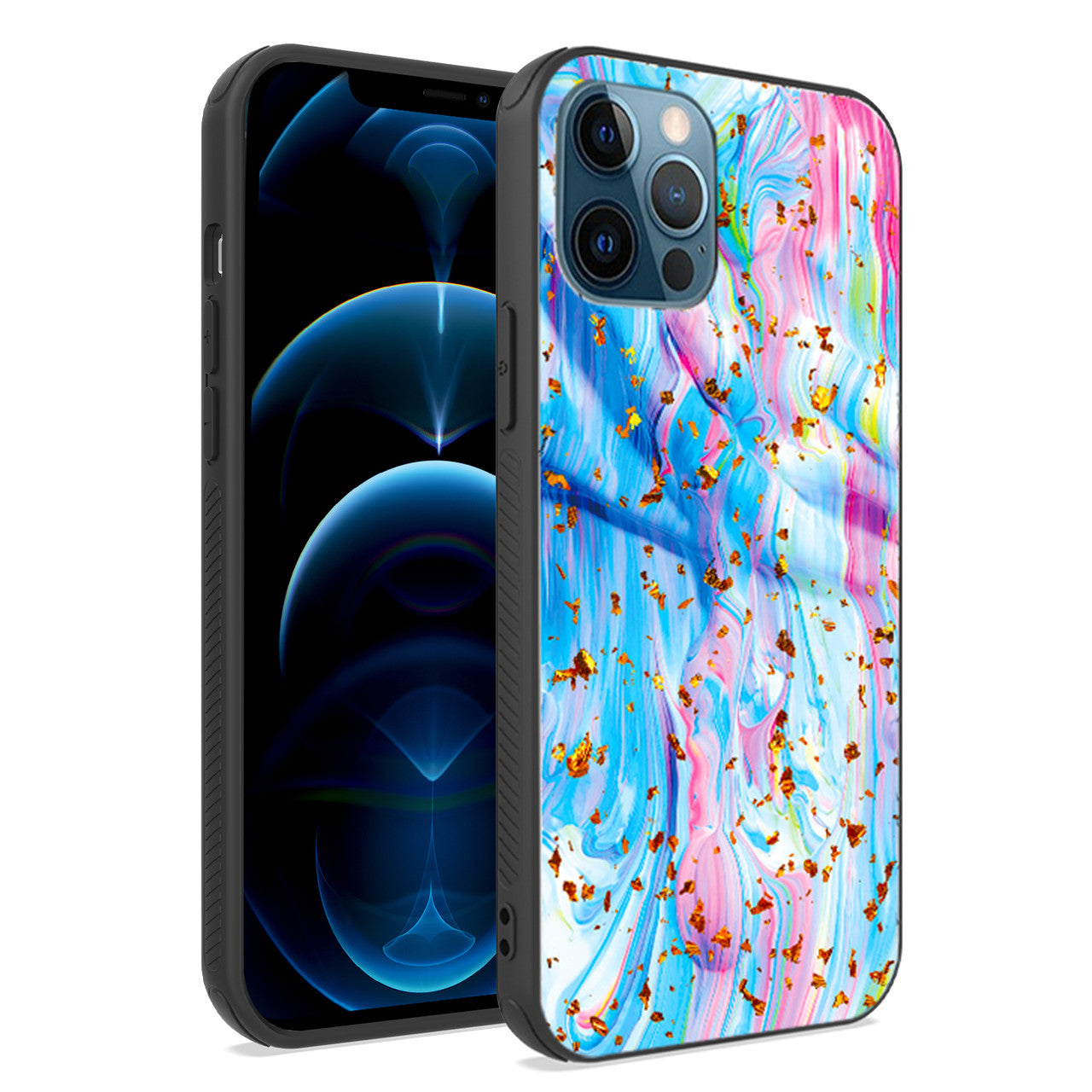 iPhone 12 Case and iPhone 12 Pro Case 6.1 Inch 2020, Marble Parttern Slim Thin Glossy Soft Durable TPU Shockproof Scratch-Proof Phone Protective Covers for Women - Colorful Galaxy