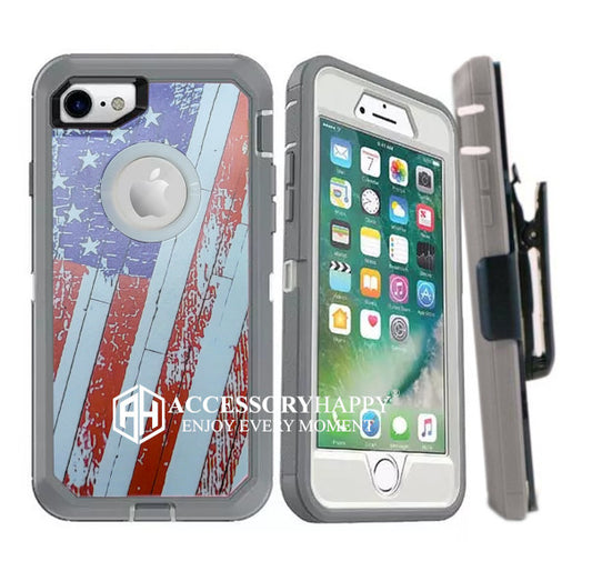 Armor Rugged Defender Case for iPhone 7 and iPhone 8 Protective Case with Belt Clip Holster, Heavy Duty, Built in Screen Protector-US Flag