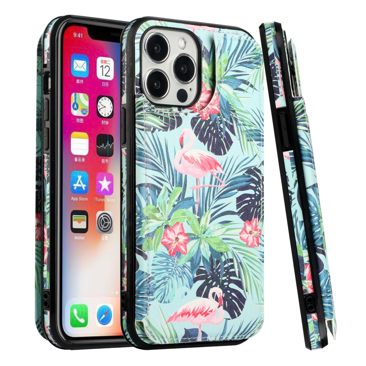 iPhone 13 Wallet Case with Card Holder, PU Leather Kickstand Card Slots Case, Double Magnetic Clasp Durable Shockproof Cover 6.1 Inch (FLORAL B)
