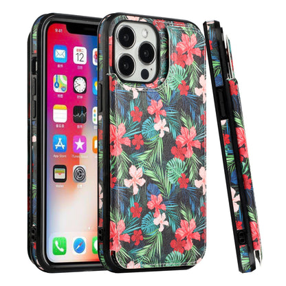 iPhone 13 Wallet Case with Card Holder, PU Leather Kickstand Card Slots Case, Double Magnetic Clasp Durable Shockproof Cover 6.1 Inch (FLORAL C)