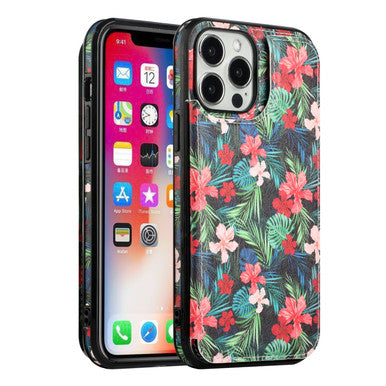 iPhone 13 Wallet Case with Card Holder, PU Leather Kickstand Card Slots Case, Double Magnetic Clasp Durable Shockproof Cover 6.1 Inch (FLORAL C)