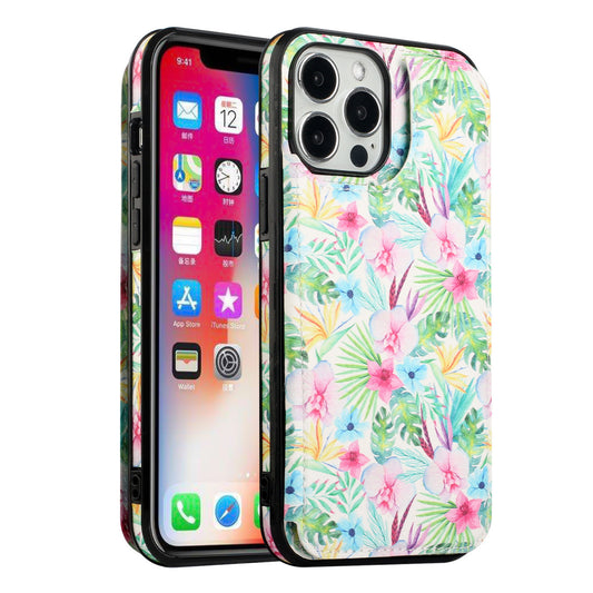 iPhone 13 Wallet Case with Card Holder, PU Leather Kickstand Card Slots Case, Double Magnetic Clasp Durable Shockproof Cover 6.1 Inch (FLORAL E)