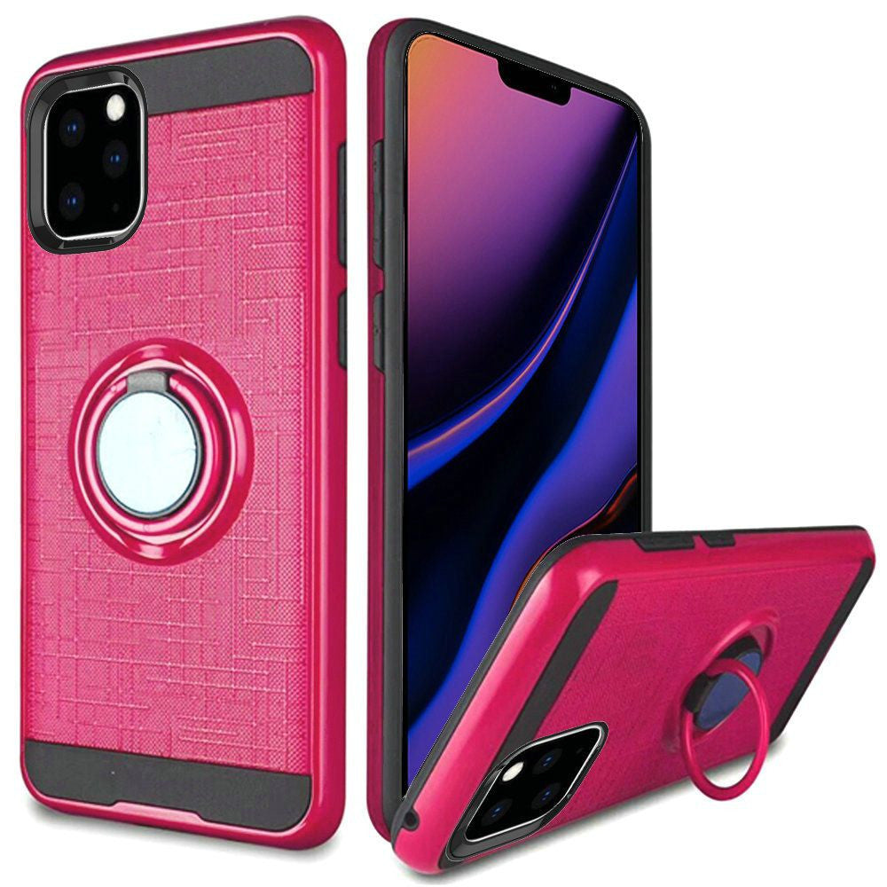 For Apple iPhone 11 Pro MAX (XI6.5) Magnetic Ring Kickstand Hybrid Case Cover - Hot Pink