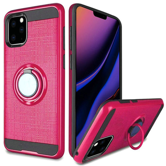 For Apple iPhone 11 Pro MAX (XI6.5) Magnetic Ring Kickstand Hybrid Case Cover - Hot Pink