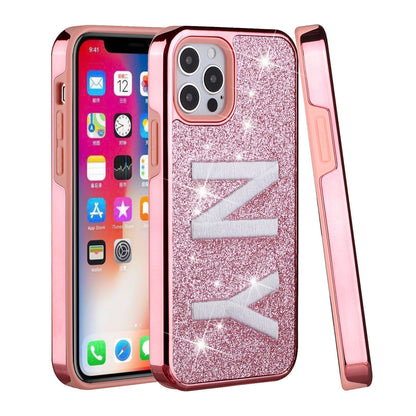 iPhone 12 12Pro Case with Protection, 2 in 1 Durable Hard PC+Soft Silicone Heavy Duty Shockproof Glitter Full Body Phone Protective Case Cover - NY
