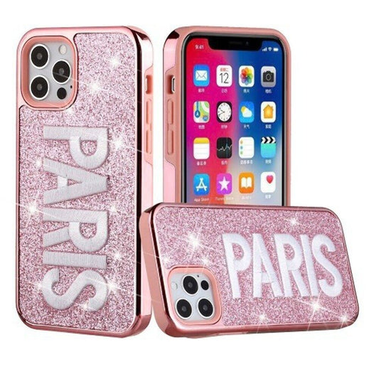 iPhone 12 12Pro Case with Protection, 2 in 1 Durable Hard PC+Soft Silicone Heavy Duty Shockproof Glitter Full Body Phone Protective Case Cover - PARIS