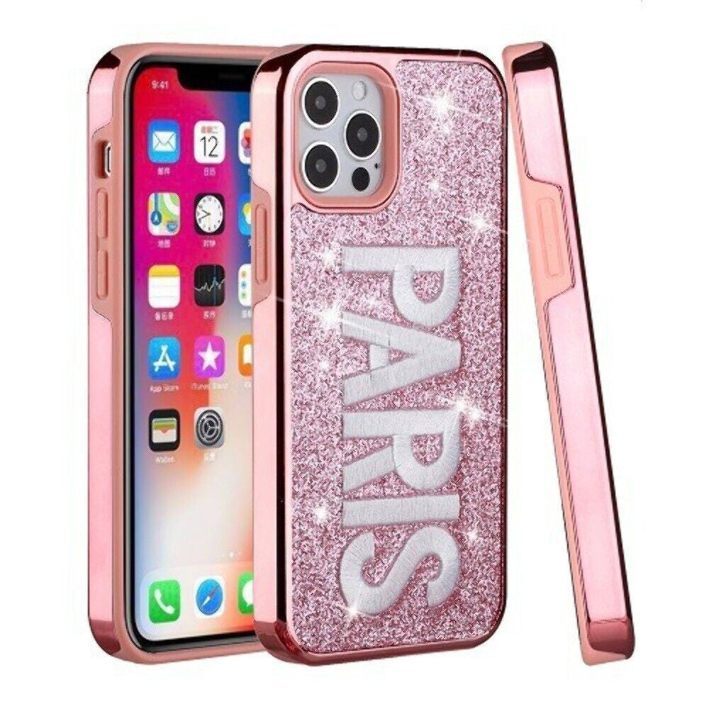 iPhone 12 12Pro Case with Protection, 2 in 1 Durable Hard PC+Soft Silicone Heavy Duty Shockproof Glitter Full Body Phone Protective Case Cover - PARIS