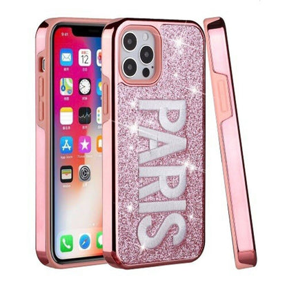 iPhone 12 12Pro Case with Protection, 2 in 1 Durable Hard PC+Soft Silicone Heavy Duty Shockproof Glitter Full Body Phone Protective Case Cover - PARIS