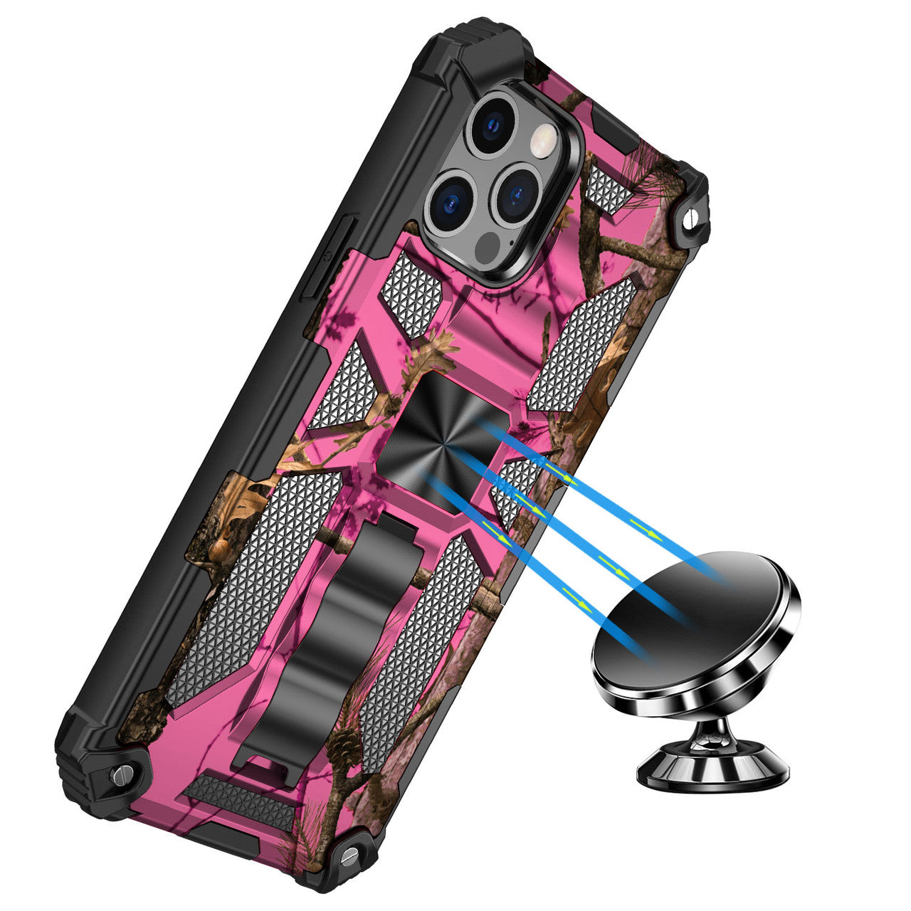 iPhone 13 Case  with Built-in Kick Stand with Magnetic Magnet Protective Phone Case for iPhone 13 iPhone-PINK CAMO