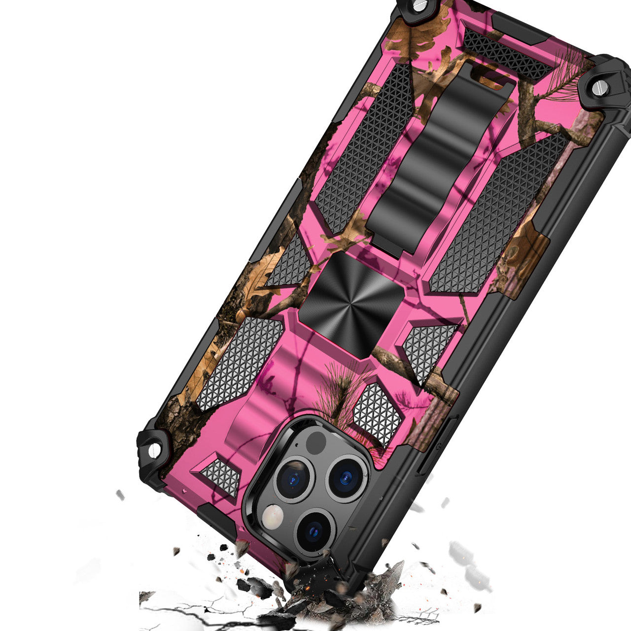 iPhone 13 Case  with Built-in Kick Stand with Magnetic Magnet Protective Phone Case for iPhone 13 iPhone-PINK CAMO