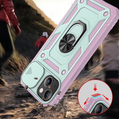 iPhone 13 Case  with Camera Cover & Kickstand, Built-in 360°Rotate Ring Stand with Camera Lens Protection Magnetic Magnet Protective Phone Case for iPhone 13 iPhone-PINK TEAL
