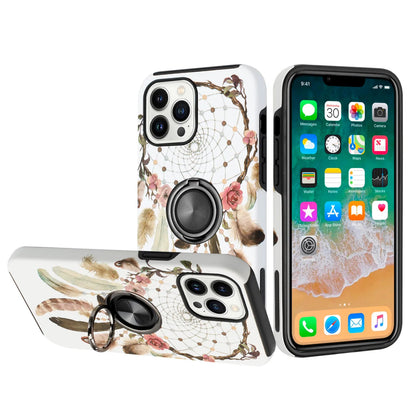iPhone 14 Hybrid Case, 2 in 1 Durable Hard PC+Soft Silicone Heavy Duty Shockproof Full Body Phone Protective Case Cove rwith Built-in Rotating Kick Stand Magnet Plate - Dream Catcher