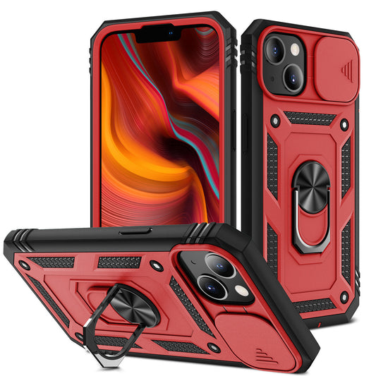 iPhone 13 Case  with Camera Cover & Kickstand, Built-in 360°Rotate Ring Stand with Camera Lens Protection Magnetic Magnet Protective Phone Case for iPhone 13 iPhone-RED