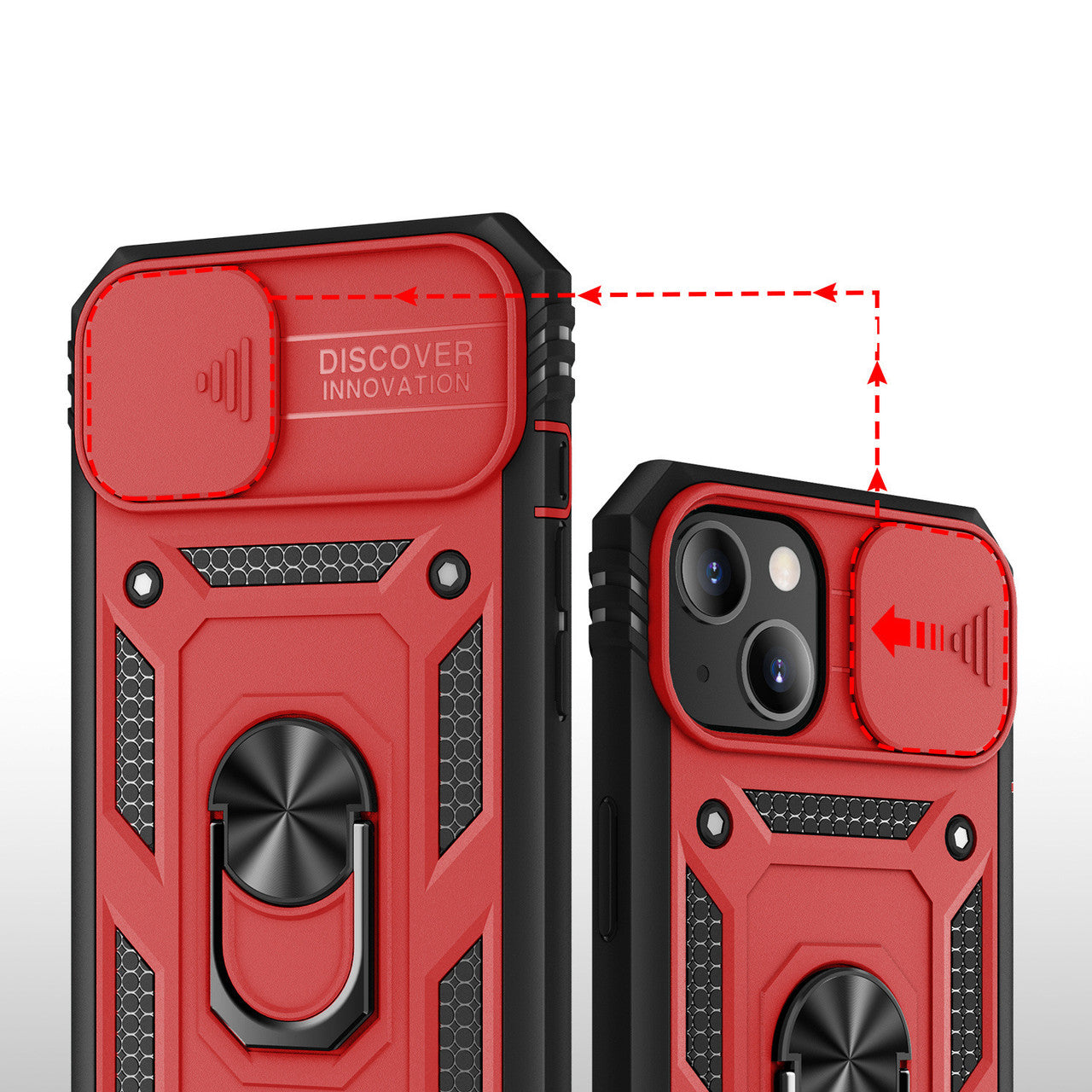iPhone 13 Case  with Camera Cover & Kickstand, Built-in 360°Rotate Ring Stand with Camera Lens Protection Magnetic Magnet Protective Phone Case for iPhone 13 iPhone-RED
