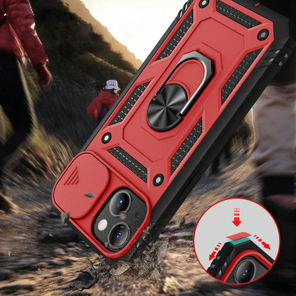 iPhone 13 Case  with Camera Cover & Kickstand, Built-in 360°Rotate Ring Stand with Camera Lens Protection Magnetic Magnet Protective Phone Case for iPhone 13 iPhone-RED
