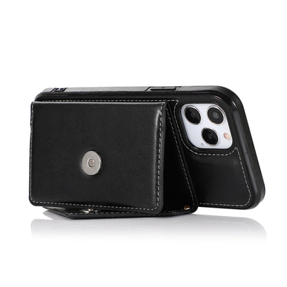 iPhone 14 Wallet Case with Card Holder, PU Leather Kickstand Card Slots Case with Shoulder Strap, Double Magnetic Clasp Durable Shockproof Cover 6.1 Inch (BLACK}