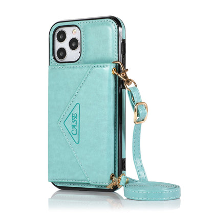 iPhone 14 Wallet Case with Card Holder, PU Leather Kickstand Card Slots Case with Shoulder Strap, Double Magnetic Clasp Durable Shockproof Cover 6.1 Inch (TEAL}