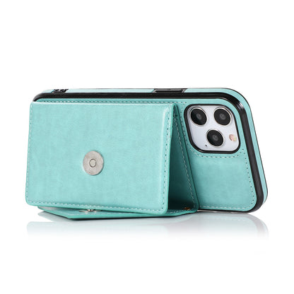 iPhone 14 Wallet Case with Card Holder, PU Leather Kickstand Card Slots Case with Shoulder Strap, Double Magnetic Clasp Durable Shockproof Cover 6.1 Inch (TEAL}