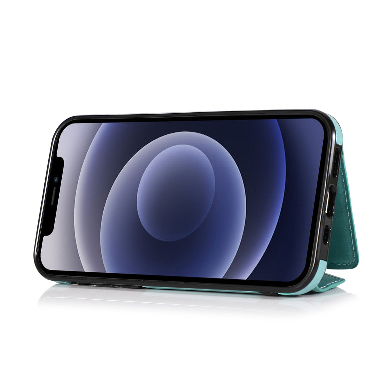 iPhone 14 Wallet Case with Card Holder, PU Leather Kickstand Card Slots Case with Shoulder Strap, Double Magnetic Clasp Durable Shockproof Cover 6.1 Inch (TEAL}