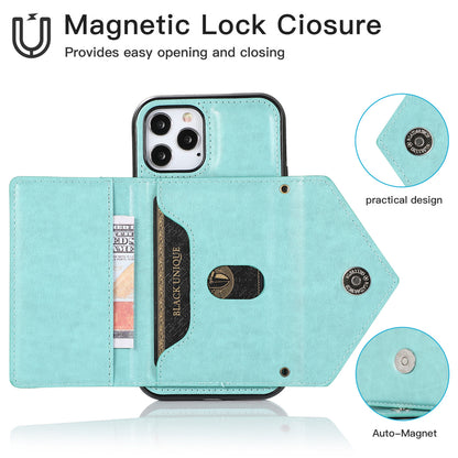 iPhone 14 Wallet Case with Card Holder, PU Leather Kickstand Card Slots Case with Shoulder Strap, Double Magnetic Clasp Durable Shockproof Cover 6.1 Inch (TEAL}