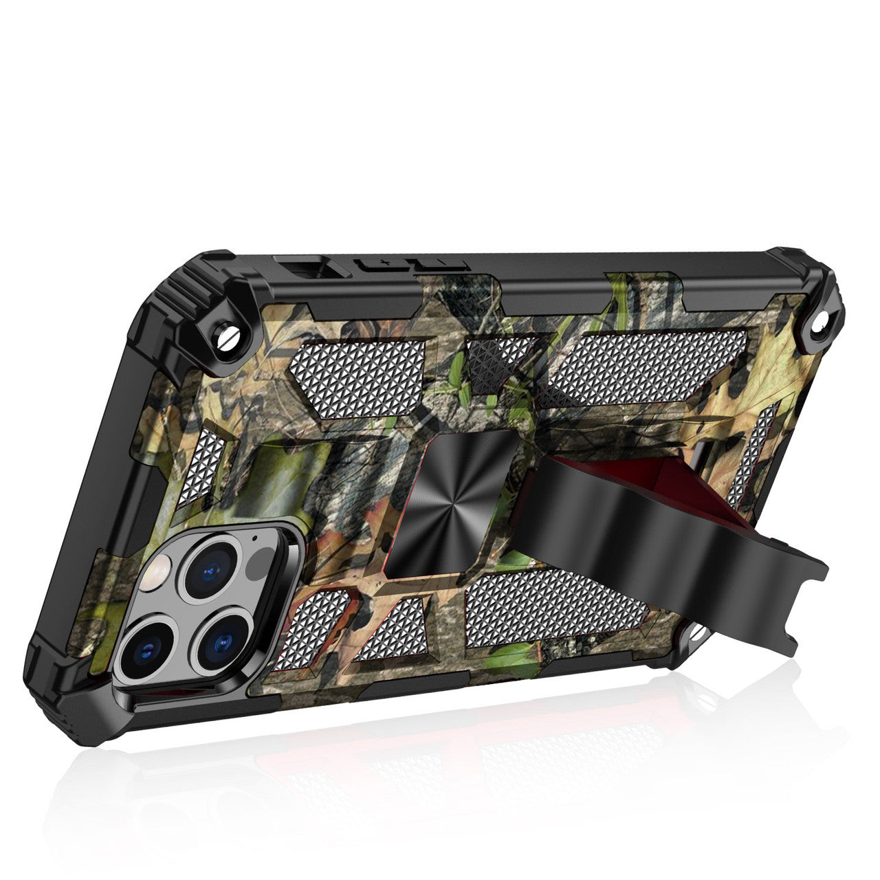 iPhone 13 Case  with Built-in Kick Stand with Magnetic Magnet Protective Phone Case for iPhone 13 iPhone-GREEN CAMO