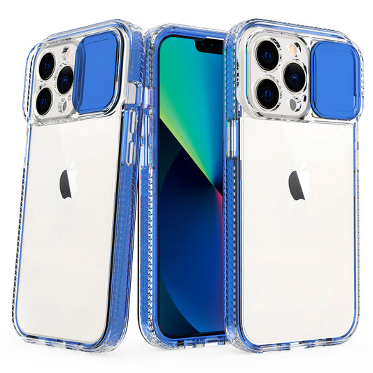 iPhone 13 Case with Protection, 2 in 1 Durable Hard PC+Soft Silicone Heavy Duty Shockproof Full Body Phone Protective Case Cover-Clear Blue