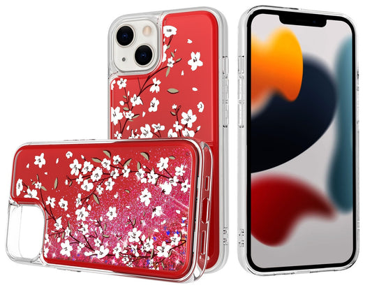 iPhone 12 iPhone 12 Pro Glitter Phone Case Girly Women Bling Sparkle Luxury Flowing Floating Quicksand Waterfall Clear Soft TPU Case Cover  - Red Flower