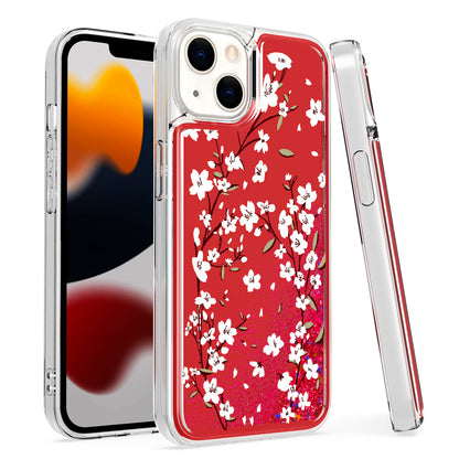 iPhone 12 iPhone 12 Pro Glitter Phone Case Girly Women Bling Sparkle Luxury Flowing Floating Quicksand Waterfall Clear Soft TPU Case Cover  - Red Flower