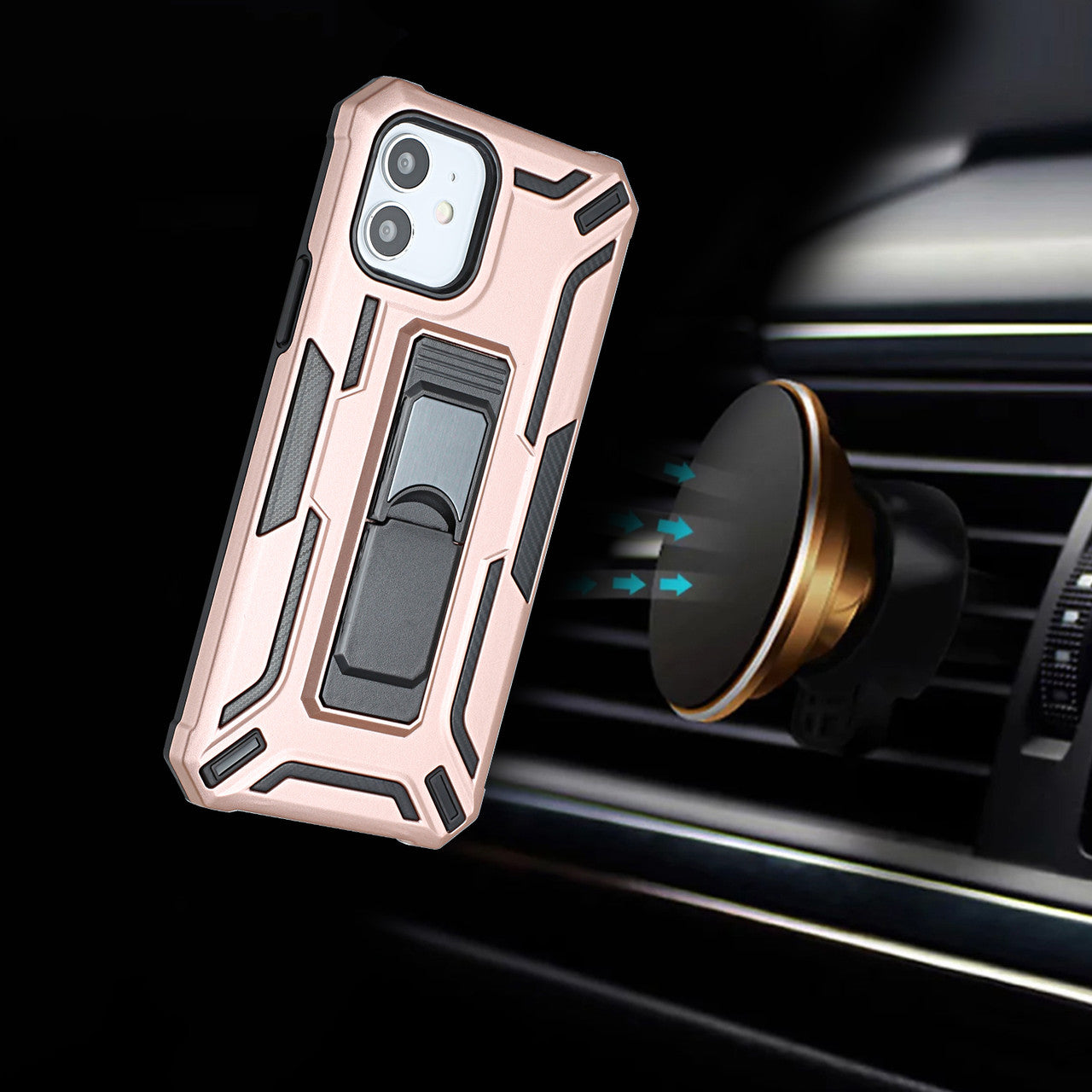 iPhone 13 Case  with Built-in Kick Stand Magnetic Magnet Protective Phone Case for iPhone 13 iPhone-ROSE GOLD